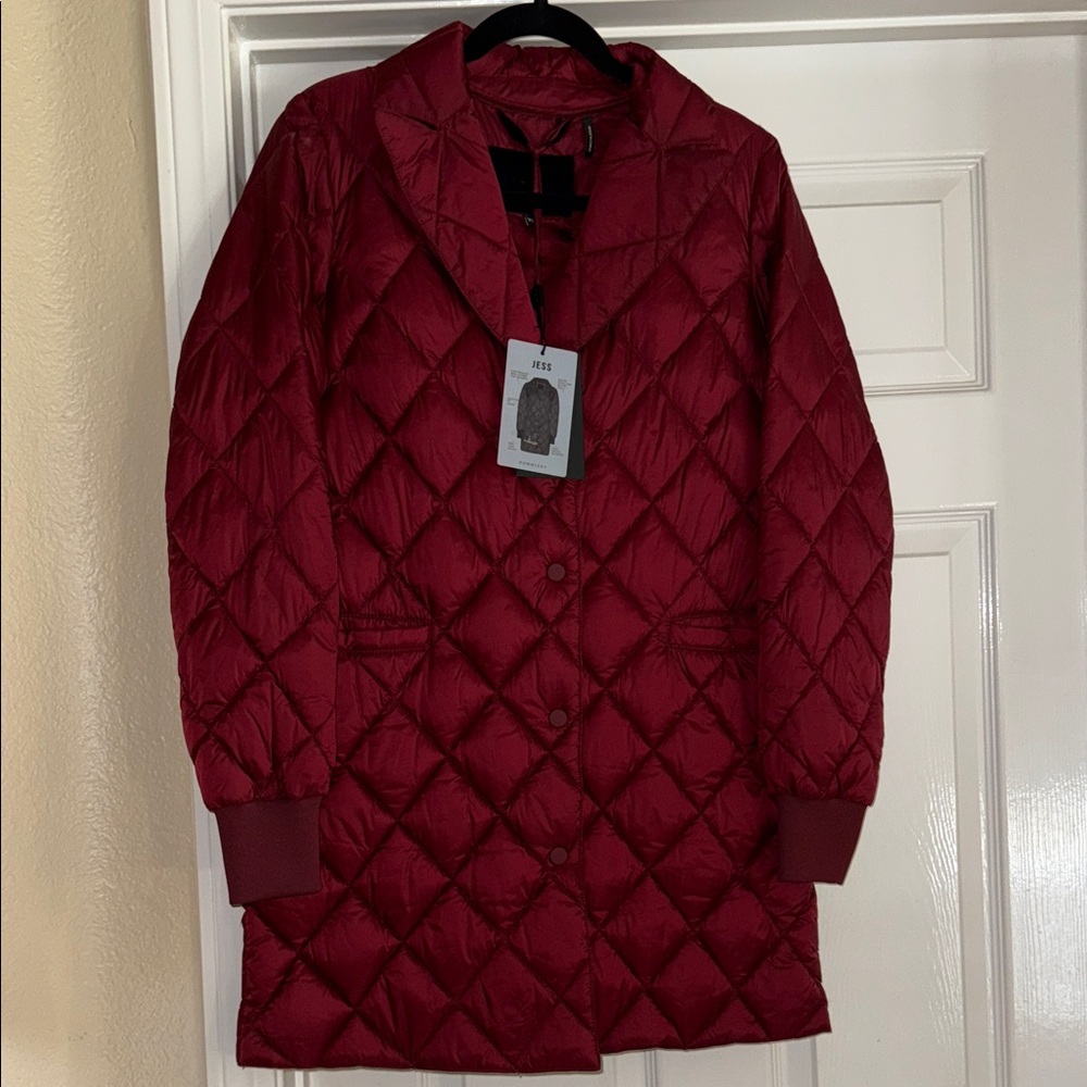 NEW $350 DawnLevy Deep Red Quilted Puffer Coat XS